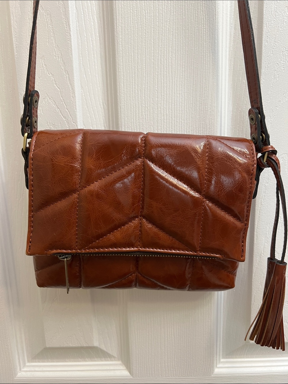 Patricia Nash Brown Quilted Leather Crossbody Bag with Tassel